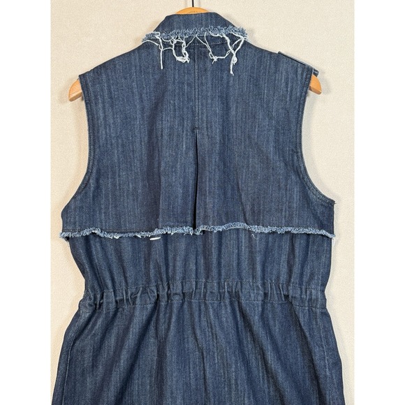 Whimsigoth Raw Edge Indie Sleaze Denim Dress Women L Butt Dwn Drawstring Waist - Picture 4 of 5